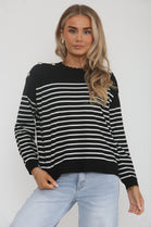 SHOULDER GOLD BUTTON STRIPE JUMPER
