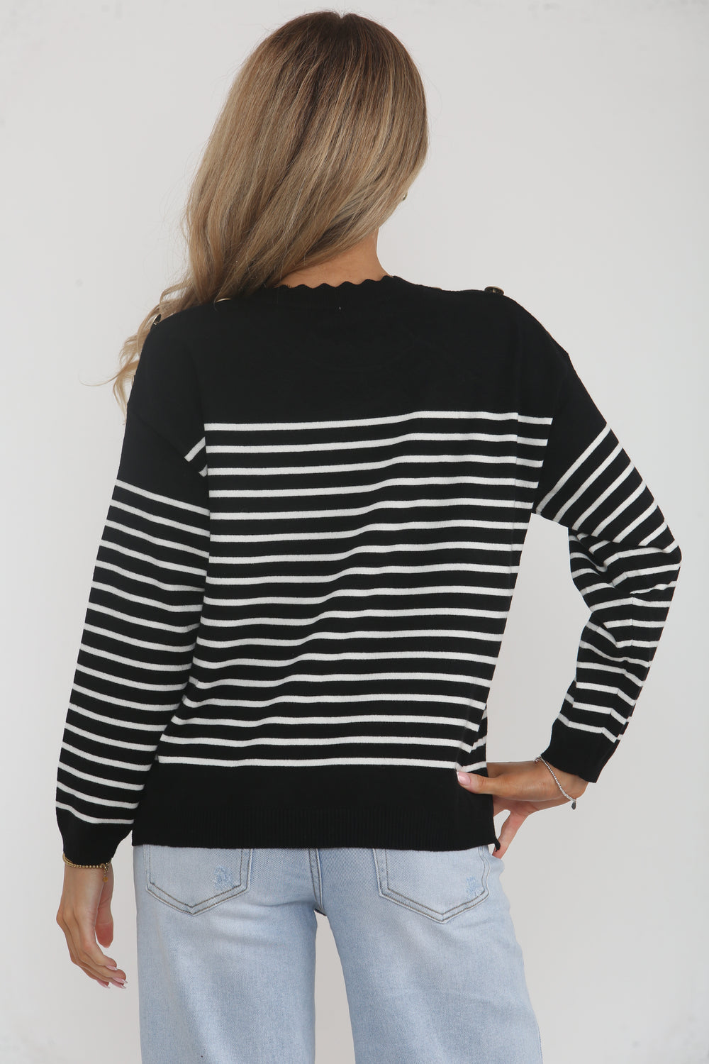 SHOULDER GOLD BUTTON STRIPE JUMPER