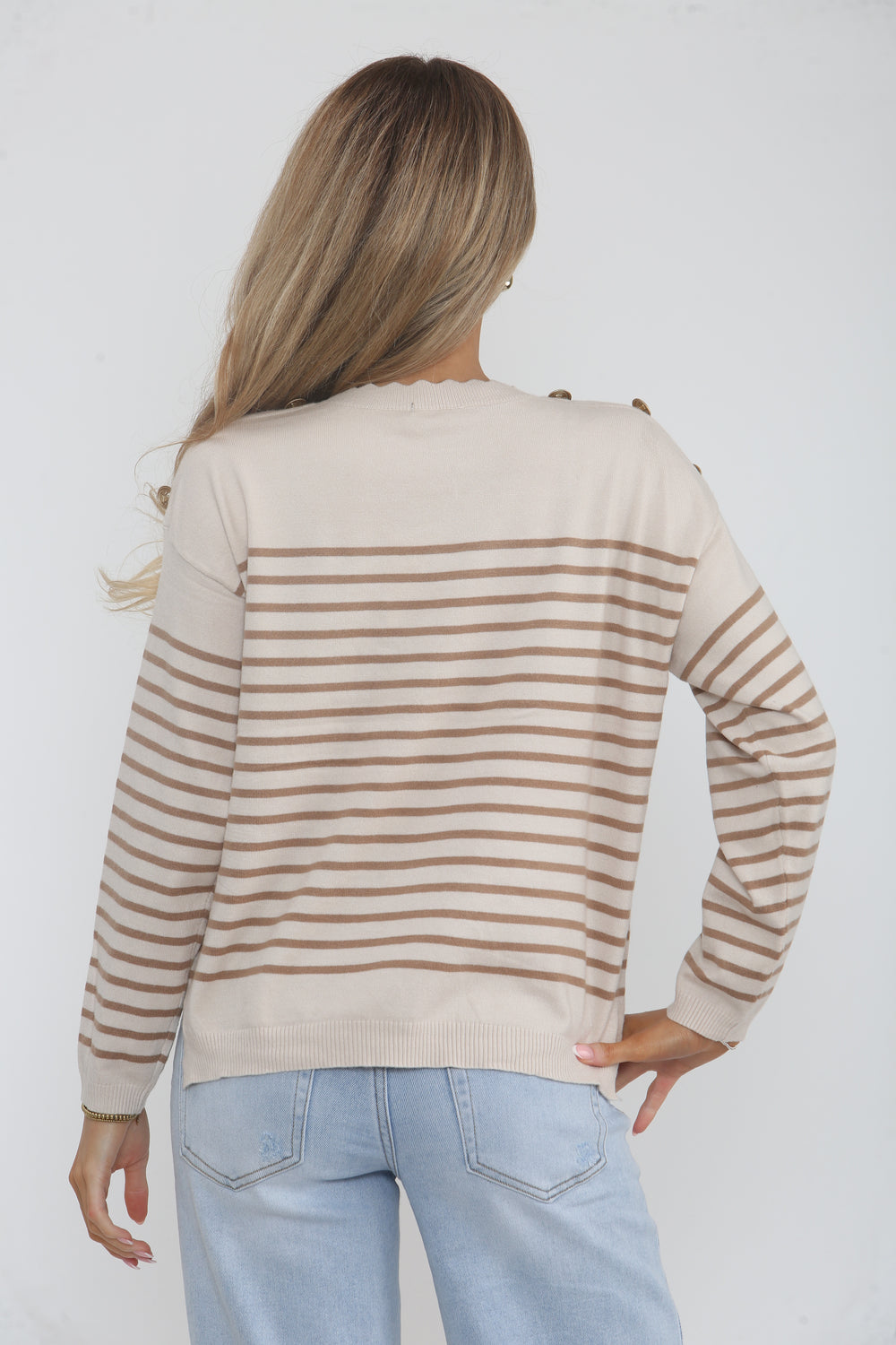 SHOULDER GOLD BUTTON STRIPE JUMPER