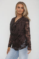 DRAPE SEQUIN LEAF PRINT TOP