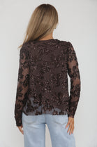 DRAPE SEQUIN LEAF PRINT TOP