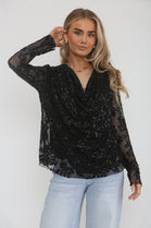 DRAPE SEQUIN LEAF PRINT TOP