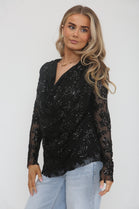 DRAPE SEQUIN LEAF PRINT TOP