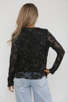 DRAPE SEQUIN LEAF PRINT TOP