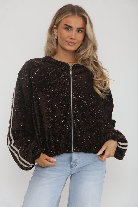 DETAIL SLEEVE SEQUIN BOMBER JACKET