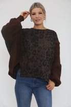 LEOPARD KNITTED SLEEVE SWEAT