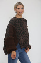 LEOPARD KNITTED SLEEVE SWEAT