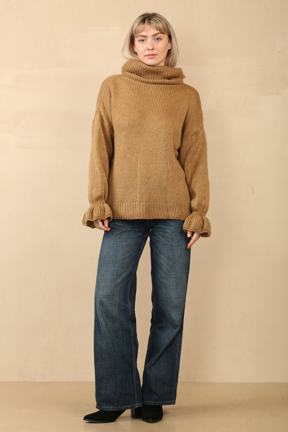 DEMI POLONECK FRILL SLEEVE KNIT JUMPER (14779356119424)
