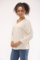 CABLE PATTERN V-NECK JUMPER (15329486274944)