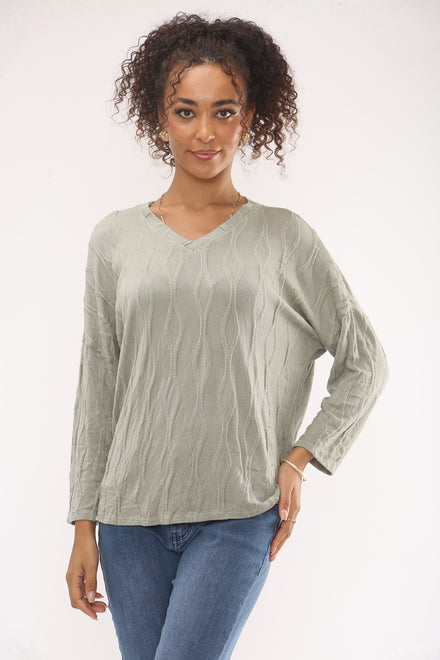 CABLE PATTERN V-NECK JUMPER (15329481490816)