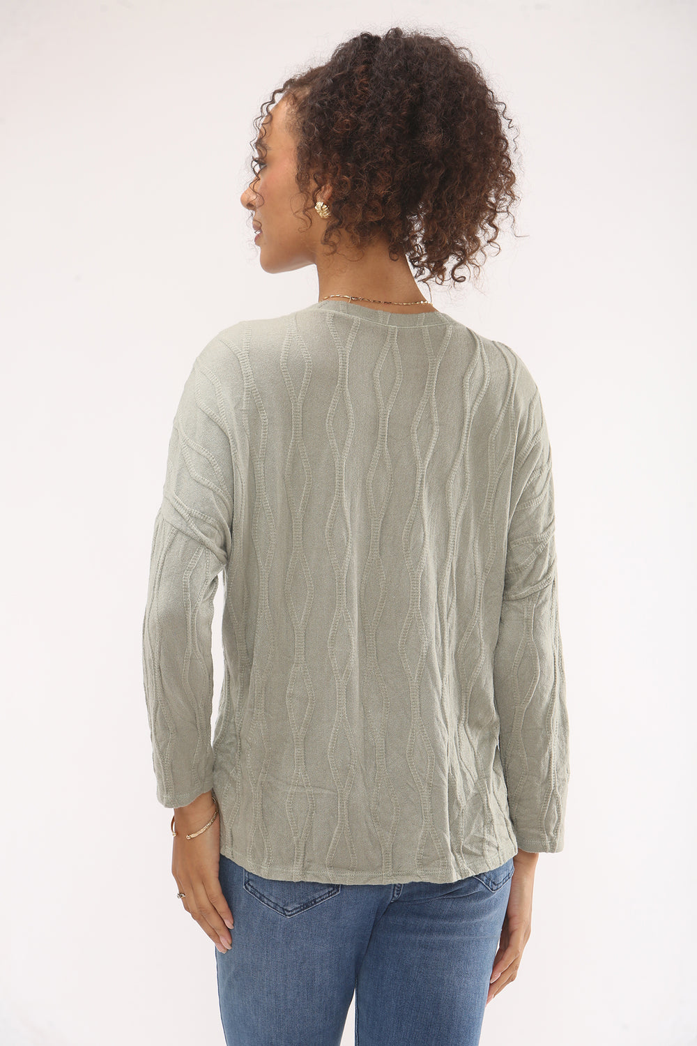 CABLE PATTERN V-NECK JUMPER (15329481490816)