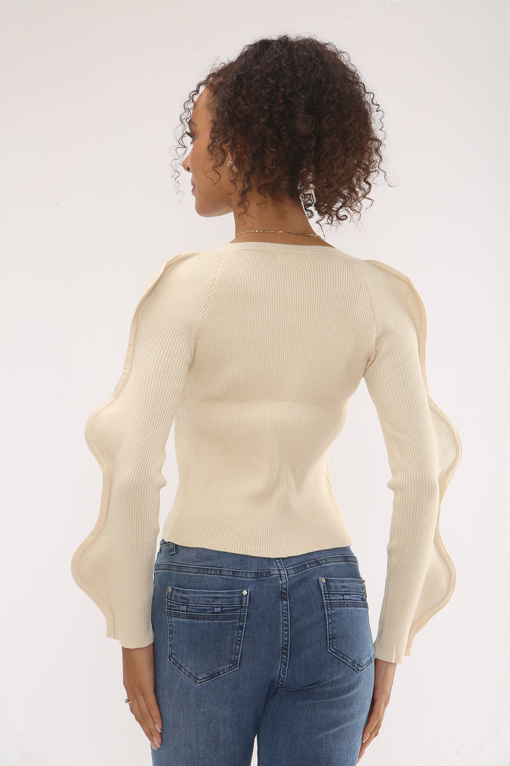 GOLD BUTTON WAVEY SLEEVE JUMPER (15330312388992)