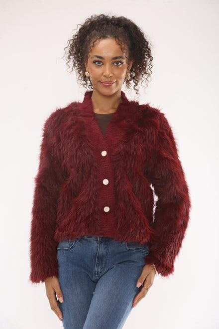 FAUX FURR BUTTON DETAIL CARDIGAN (15330369110400) (15358092247424)