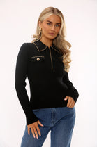 COLLAR EMBELLISHED ZIP DETAIL JUMPER (15339303305600)