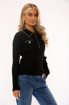 COLLAR EMBELLISHED ZIP DETAIL JUMPER (15339303305600)