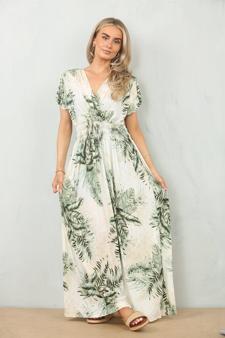 FRILL SLEEVE LEAF PRINT MAXI(MIXED COLOUR PACK) (15116668764544) (15128096342400)