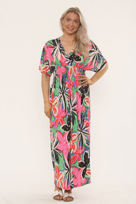 LEAF PRINT GATHERED MAXI(MIXED COLOUR PACK) (15195141669248) (15218421203328)