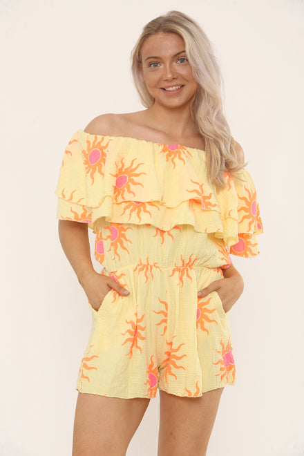 OFF SHOULDER SUN PRINT PLAYSUIT (15191231201664)