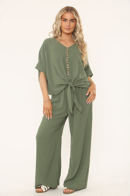 FRONT TIE BUTTON DETAIL CO-ORD SET (15202966929792) (15256091296128)