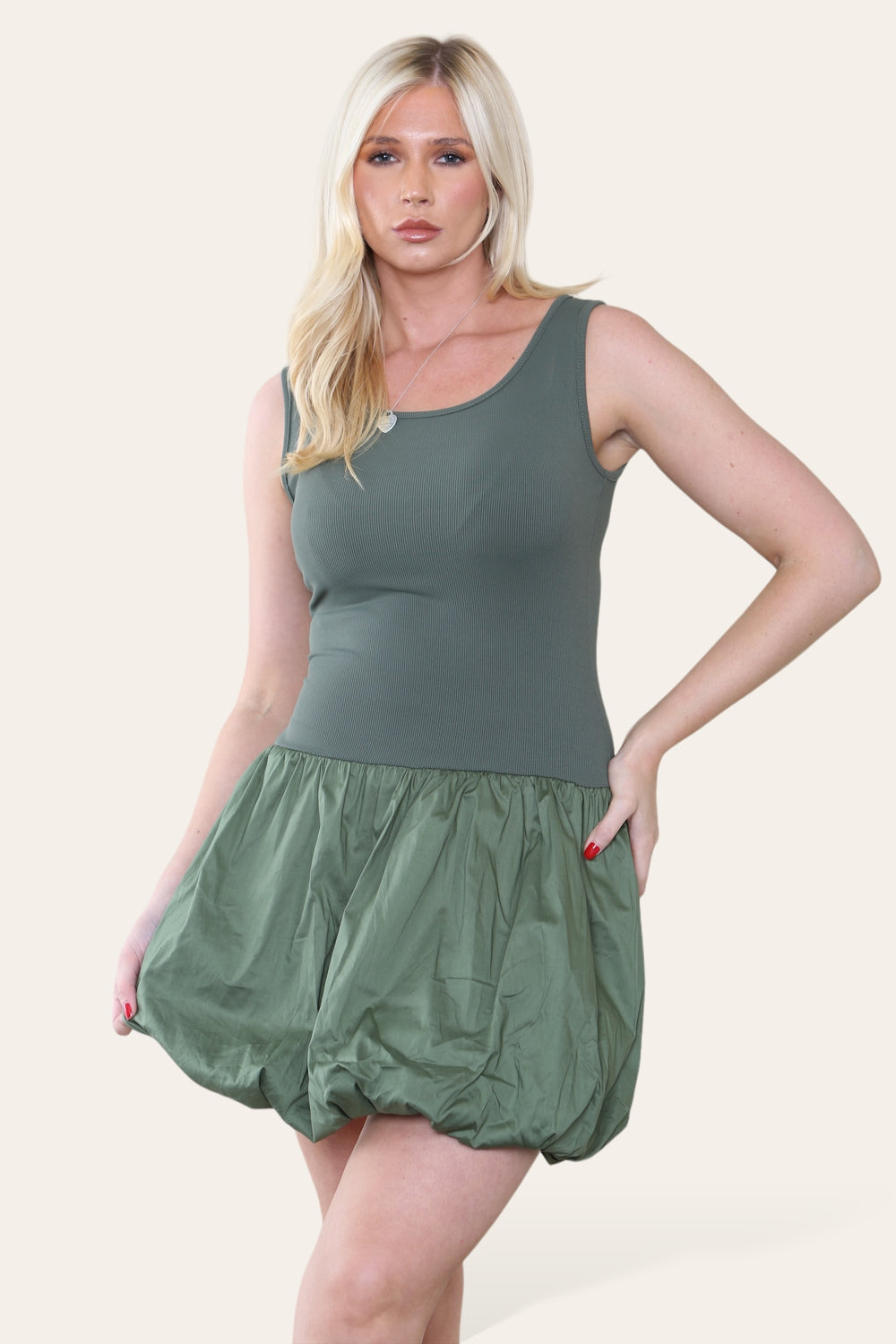 PUFF DETAIL RIB VEST MINI DRESS (8652667584760)