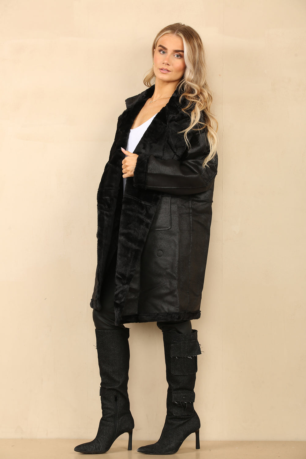 DEMI SHEEP SKIN LONGLLINE JACKET (8738310553848)