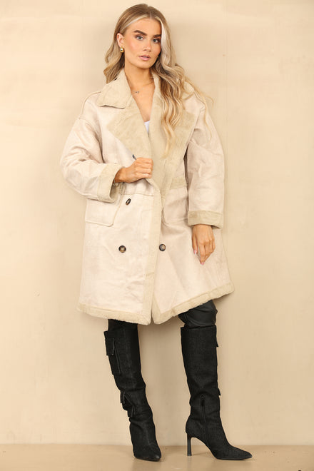 DEMI SHEEP SKIN LONGLLINE JACKET (8738310258936)