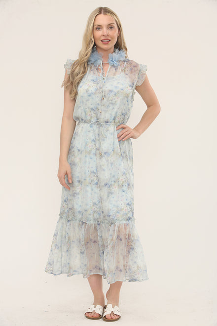 FLORAL WAIST MIDI DRESS (15210029449600)
