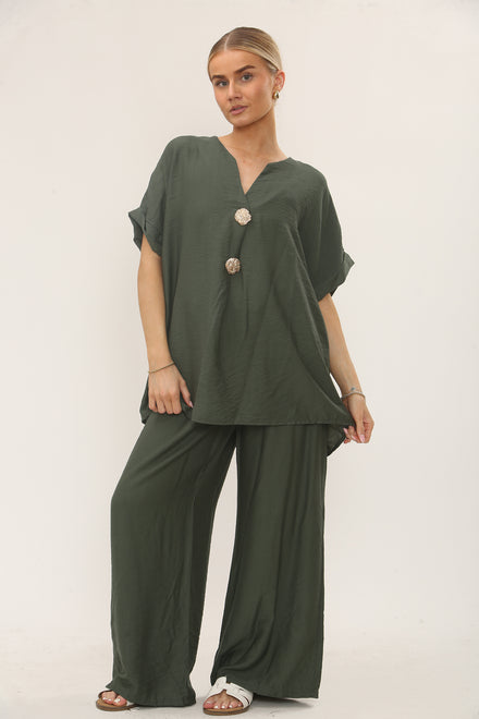 CAP SLEEVE GOLD BUTTON LOUNGE SET (15224653152640)