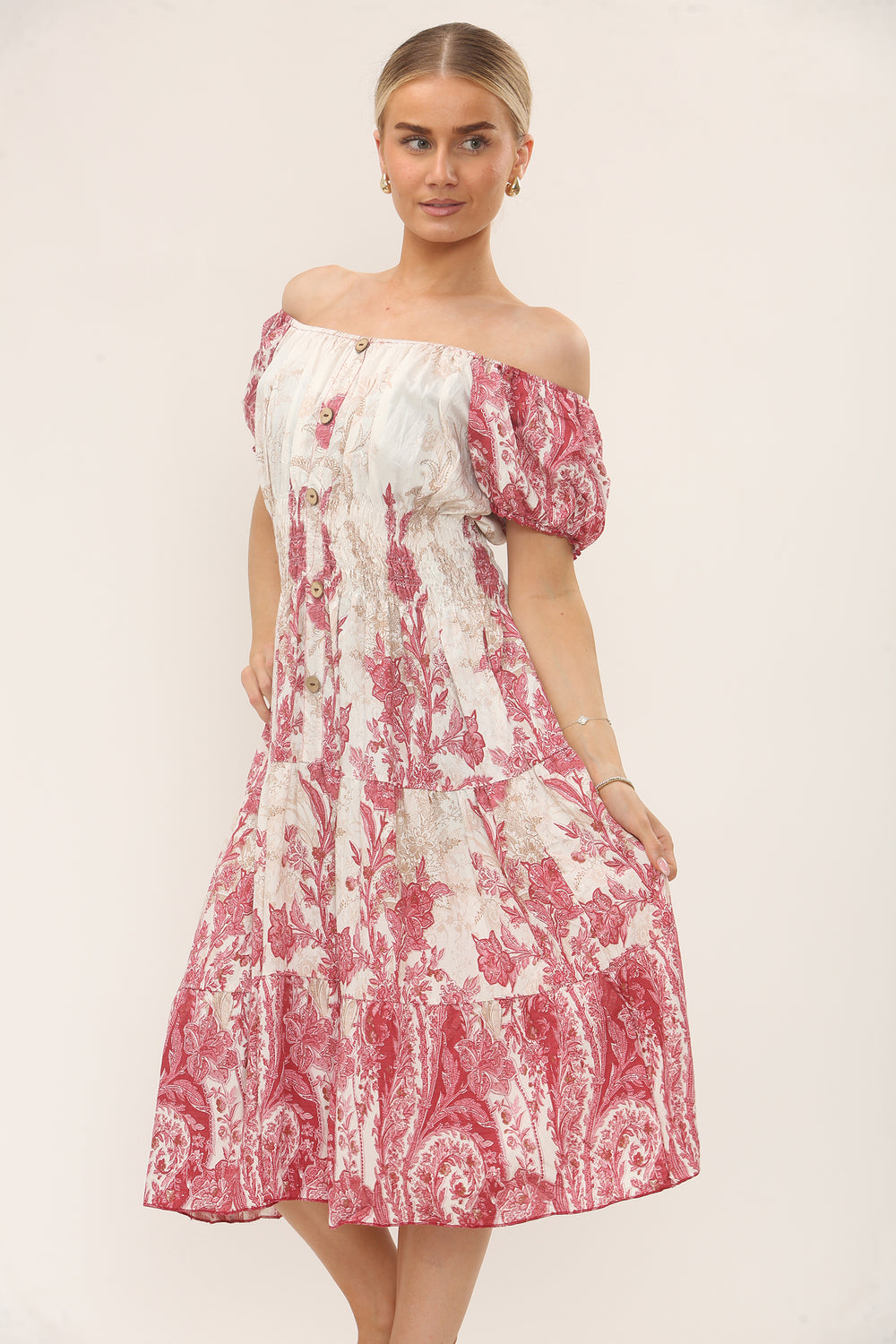 OFF SHOULDER BUTTON DRESS (MIXED COLOUR PACK) (15216937501056)
