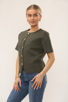CAP SLEEVE GOLD BUTTON KNIT TOP (15220988215680)