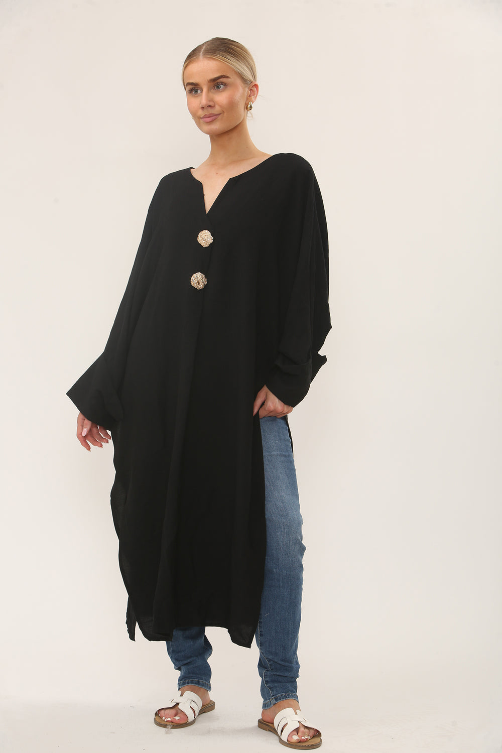 GOLD BUTTON MIDI DRESS (Copy) (15225107808640)