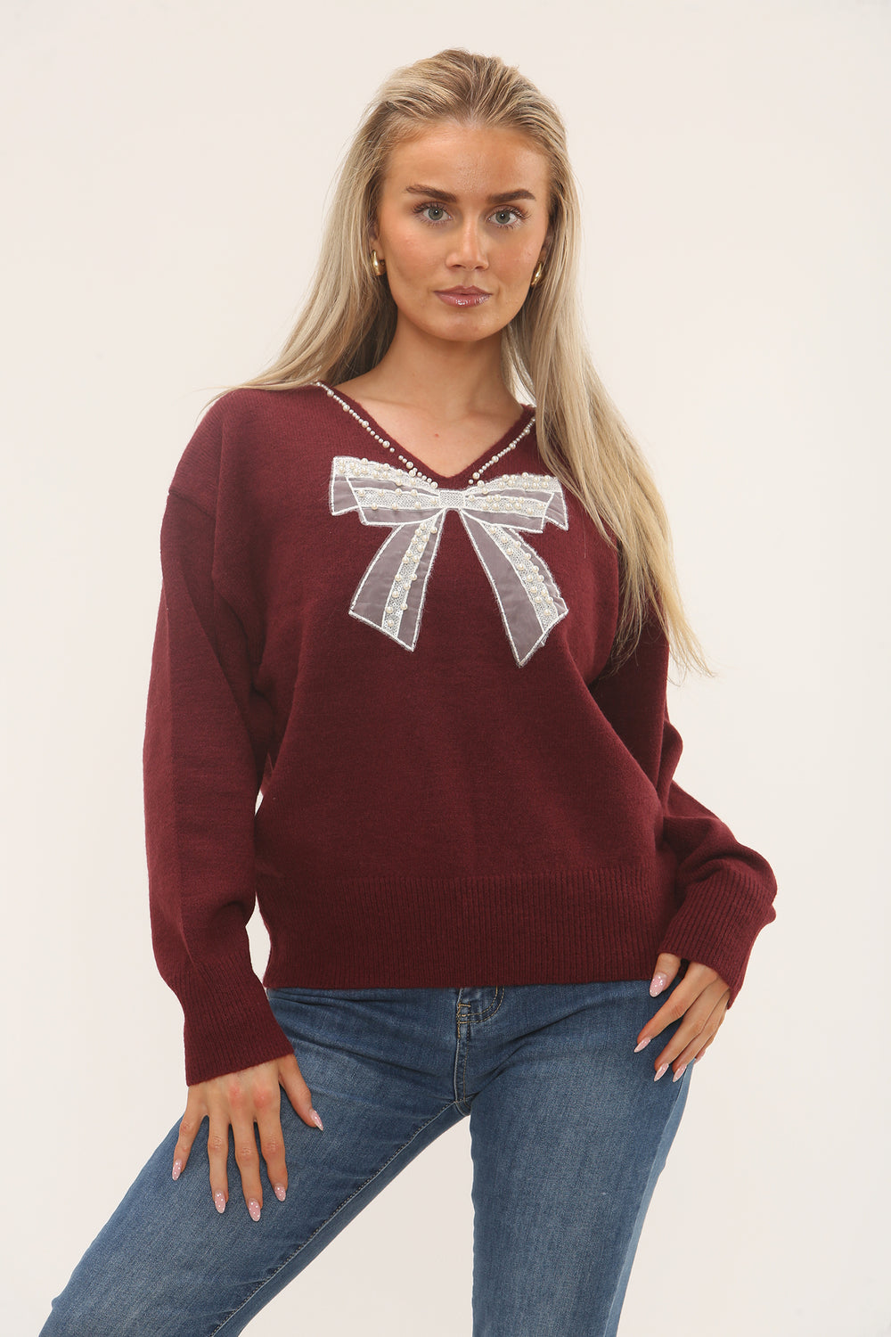 BOW PEARL DETAIL JUMPER (15234965307776) (15295658951040)