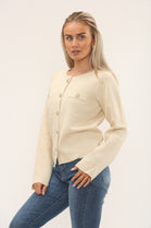 CREW NECK GOLD BUTTON KNITTED CARDIGAN (15225012912512)
