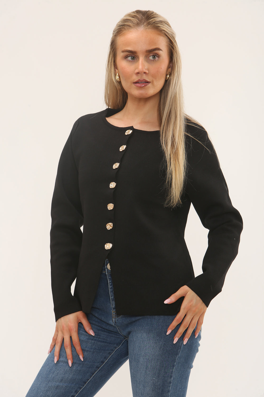 GOLD BUTTON LONG SLEEVE KNITTED TOP (15229460873600)