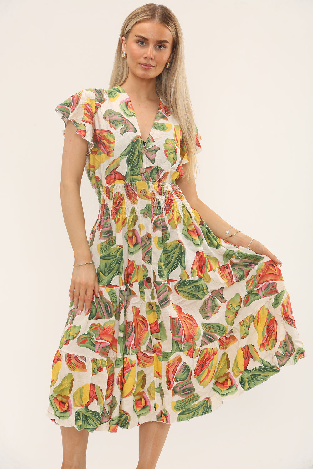 PRINTED BUTTON DETAIL DRESS(MIXED COLOUR PACK) (15229383180672)