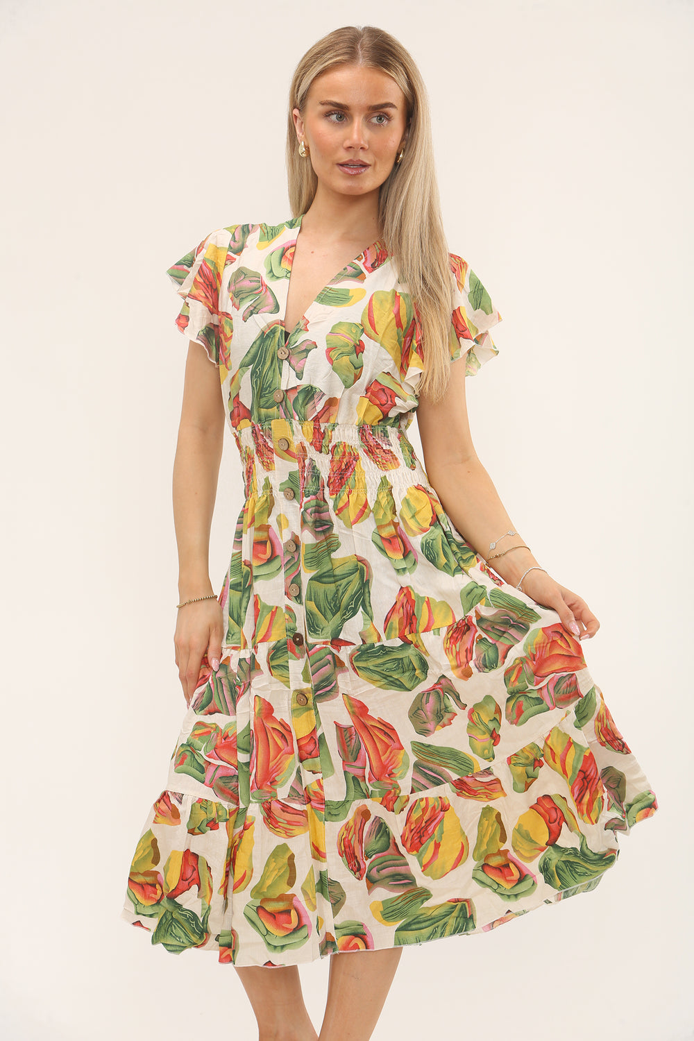 PRINTED BUTTON DETAIL DRESS(MIXED COLOUR PACK) (15229383180672)