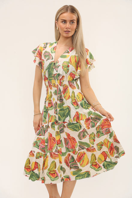 PRINTED BUTTON DETAIL DRESS(MIXED COLOUR PACK) (15229383180672)