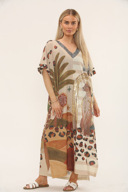 GLITTER V-NECK TROPICAL PRINT DRESS (15225056493952)