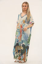 GLITTER V-NECK TROPICAL PRINT DRESS (15225068159360)