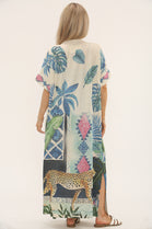 GLITTER V-NECK TROPICAL PRINT DRESS (15225068159360)