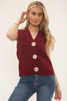 POCKET DETAIL GOLD BUTTON KNIT VEST (15247272313216) (15250122178944)