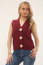 POCKET DETAIL GOLD BUTTON KNIT VEST (15247272313216) (15250122178944)