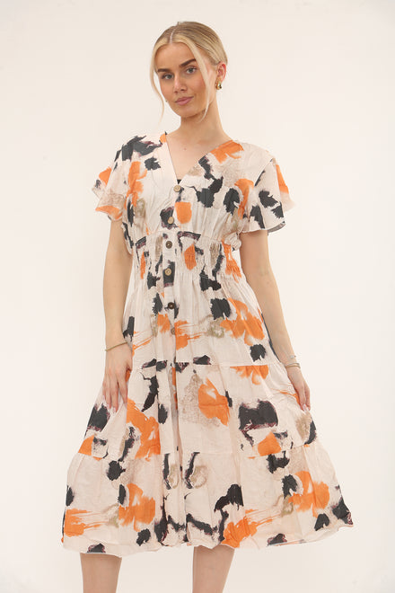 GATHERED TIE DYE BUTTON DRESS(MIXED COLOUR PACK) (15243187093888)