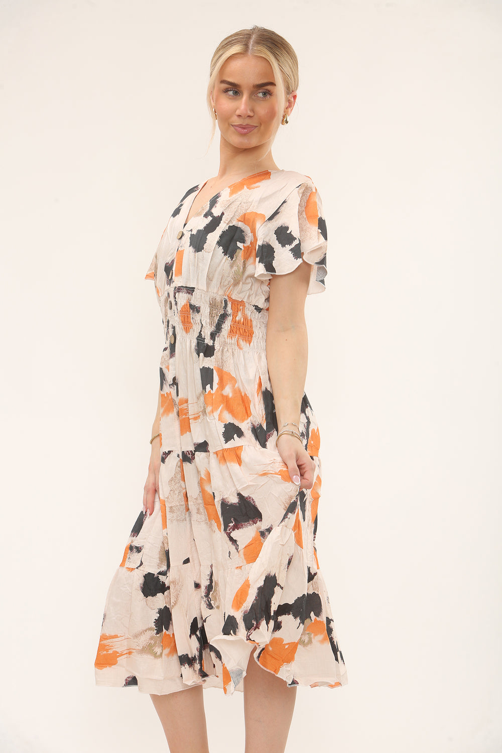 GATHERED TIE DYE BUTTON DRESS(MIXED COLOUR PACK) (15243187093888)