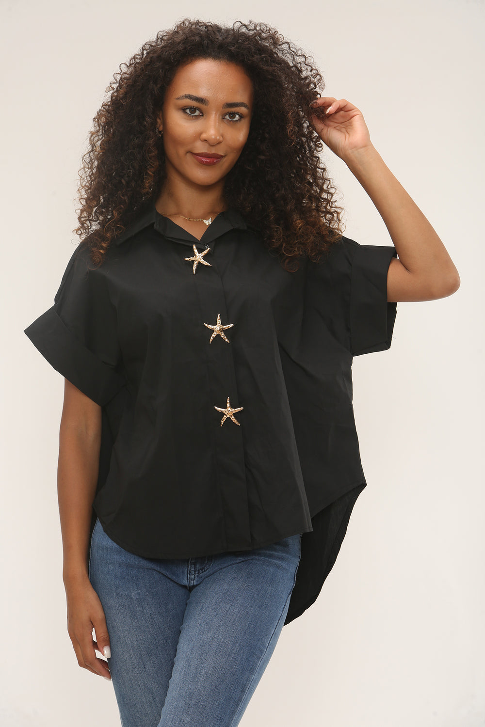 Starfish button detail oversized shirt (15255303815552)