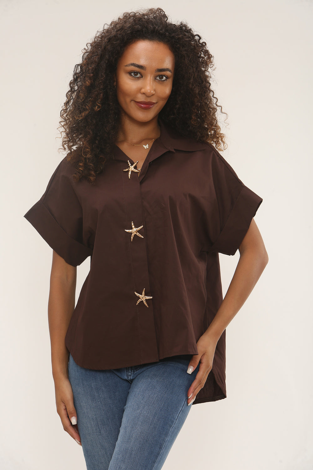 Starfish button detail oversized shirt (15255307813248)