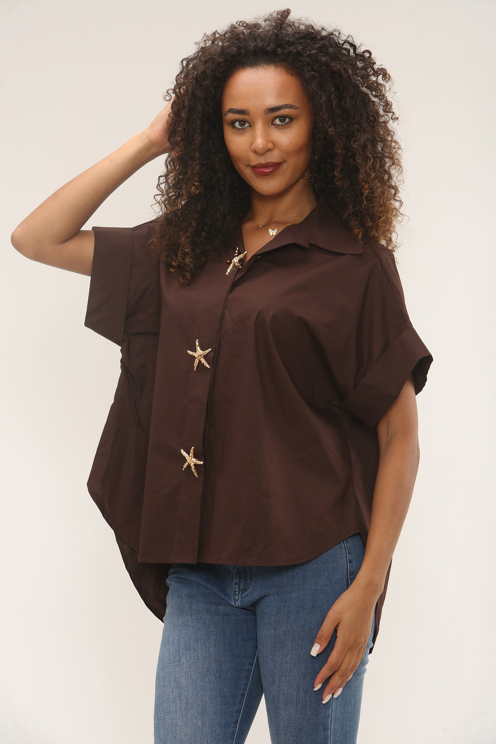 Starfish button detail oversized shirt (15255307813248)