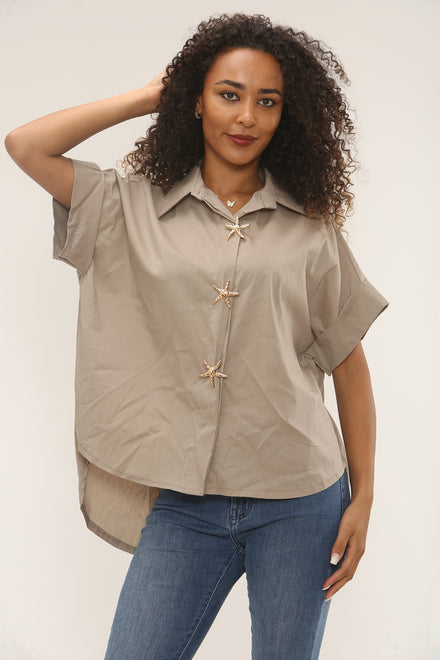 Starfish button detail oversized shirt (15255302275456)