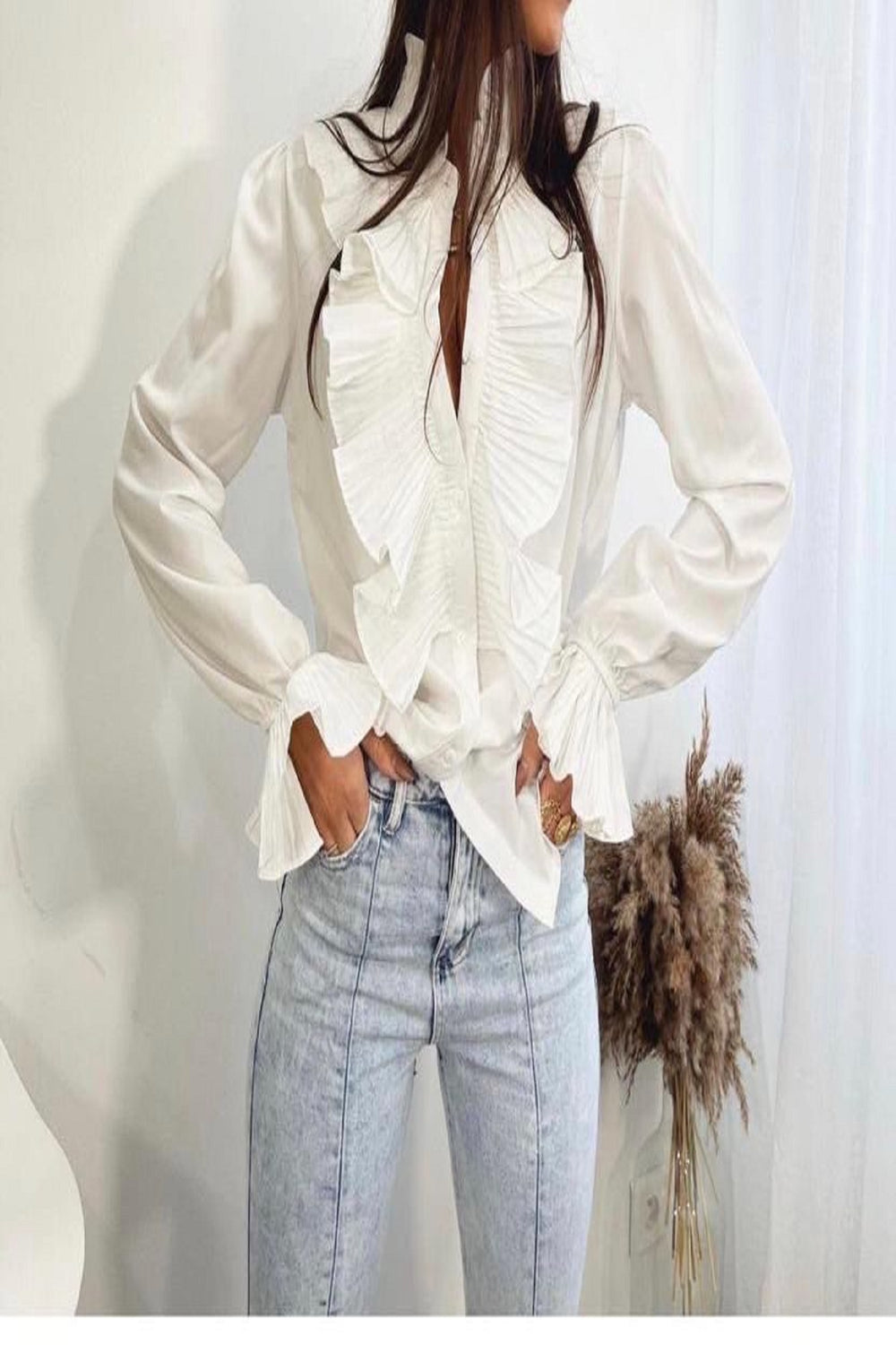 PLEATED RUFFLED SHIRT (7682883911928)