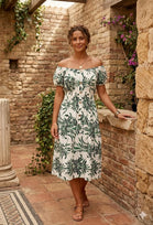 PRINTED OFF SHOULDER MIDI DRESS(MIXED COLOUR PACK)